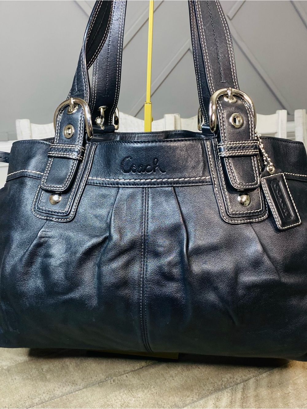 Coach Soho Pleated Black Leather Large Shoulder Tote … - Gem